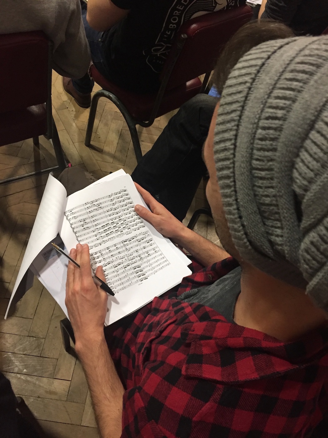 One of our students with the score of today's recording session