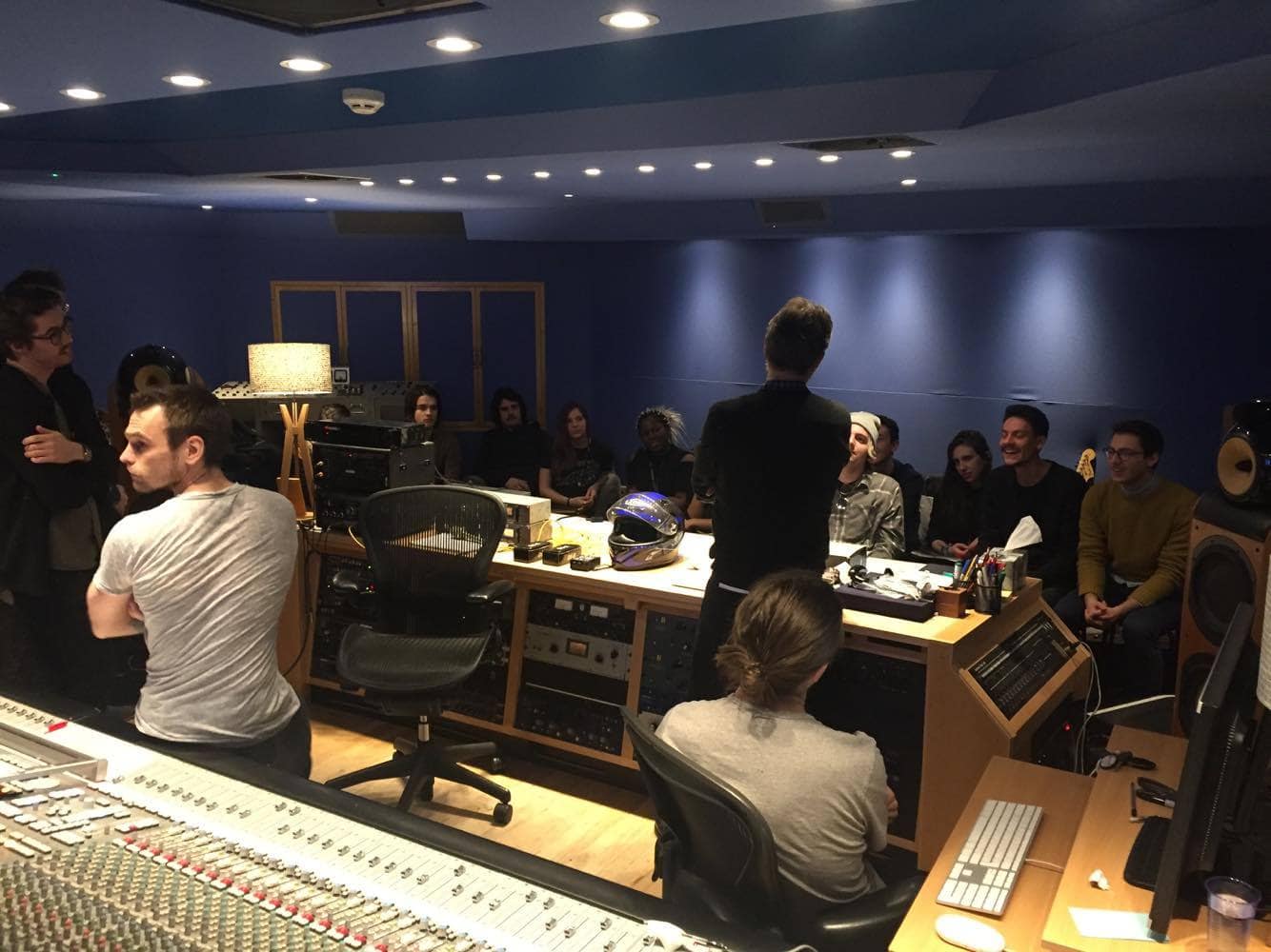 Our students in the control room with Carlos Lellis and Abbey Road Studio Engineer Stefano Civetta